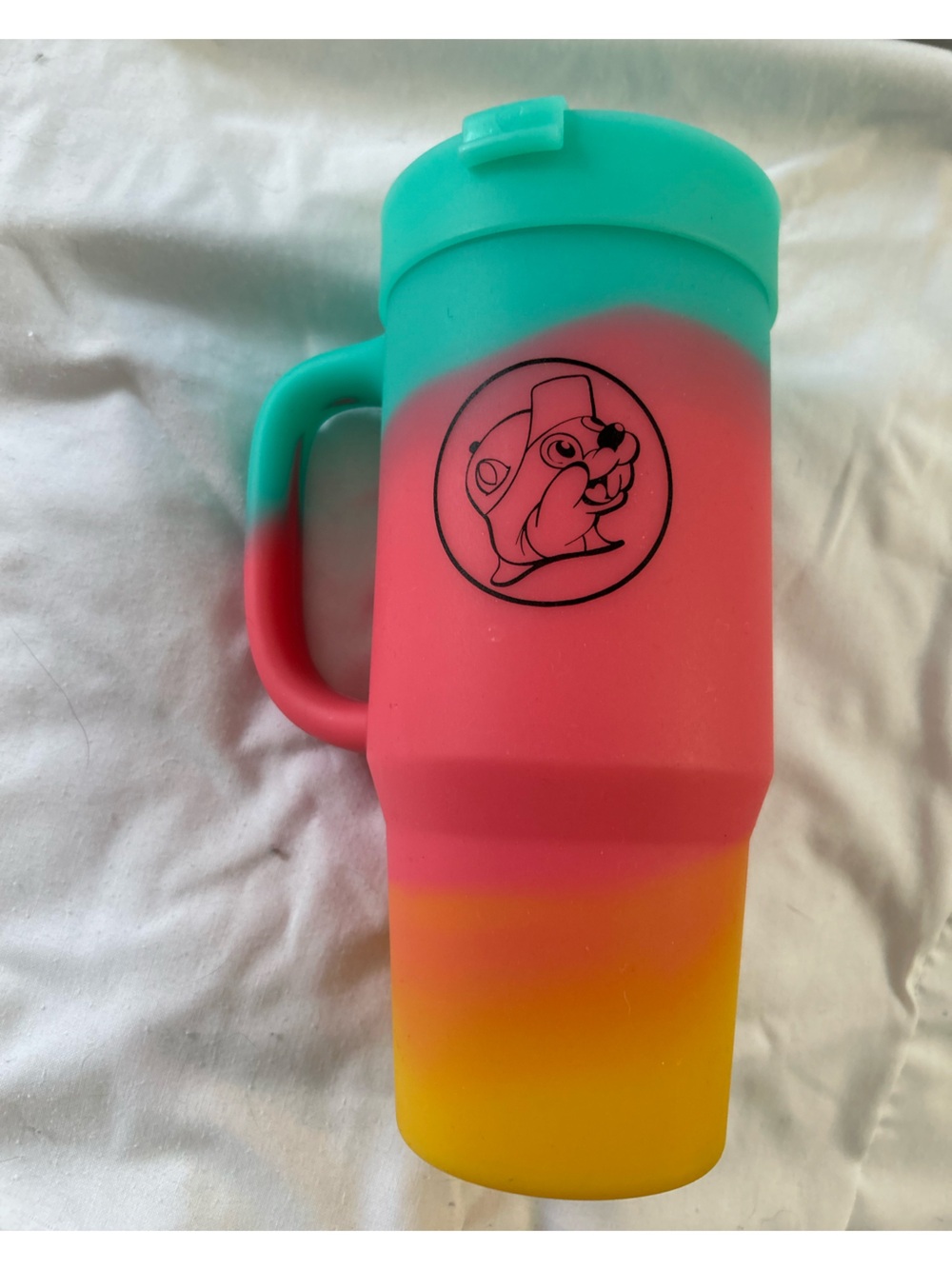 BUC-EE’S Silicone Travel Mug with Handle - Gradient Pink, teal & yellow